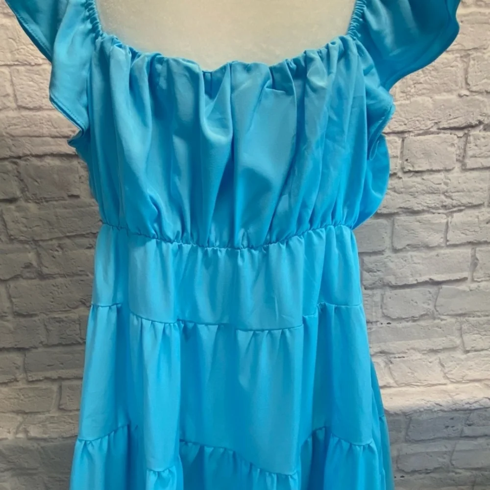 🆕️ ENDLESS ROSE Aqua Ruffled Flounced Tier Mini Dress - Picture 3 of 5